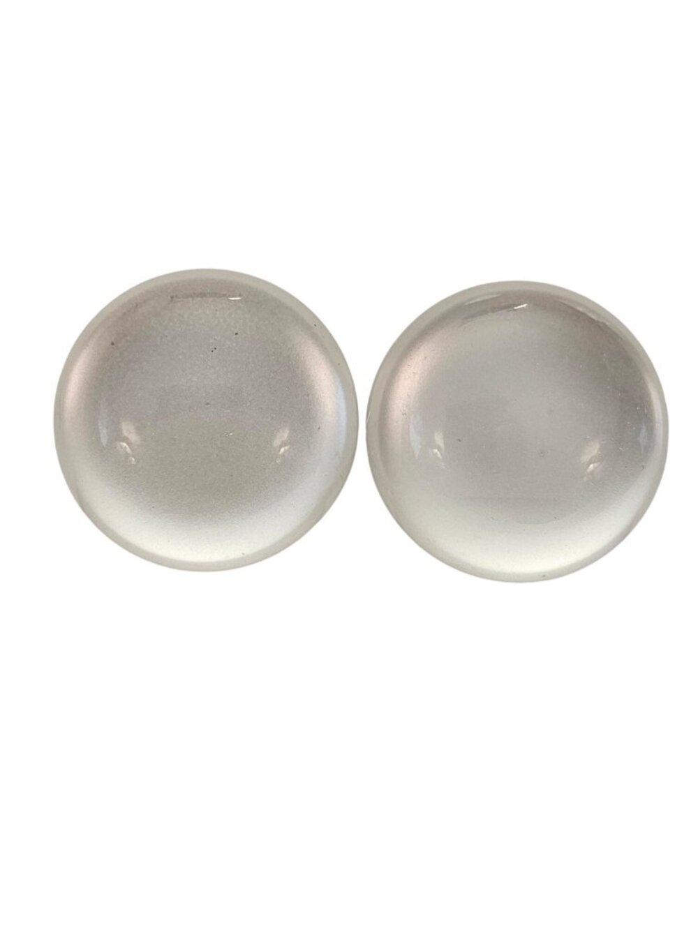 Round White Lucite Moonstone Style Clip On Earrings J643